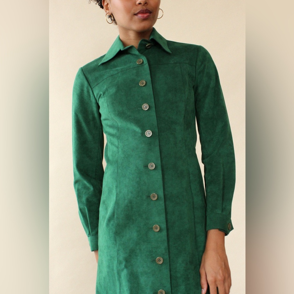 Vtg 1970s Green Ultra Suede Dress Coat